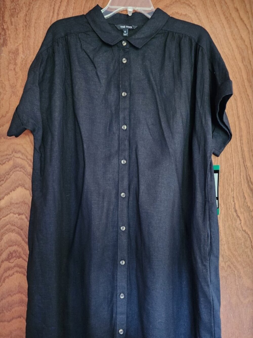Well Worn Women’s Linen Blend Casual Pockets Dress Black Size XL Short Sleeve